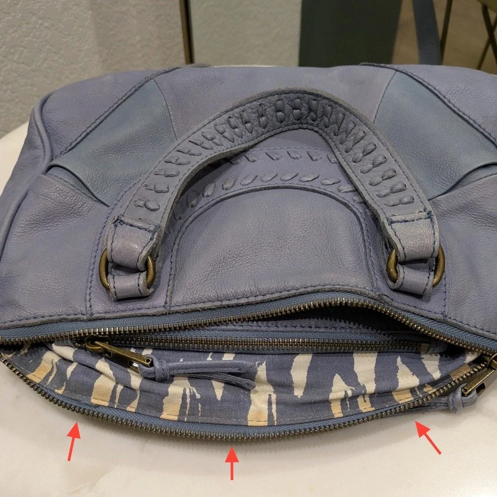 Liebeskind Berlin Satchel Bag Medium Sz Real Leather Blue Braided Crossbody Boho